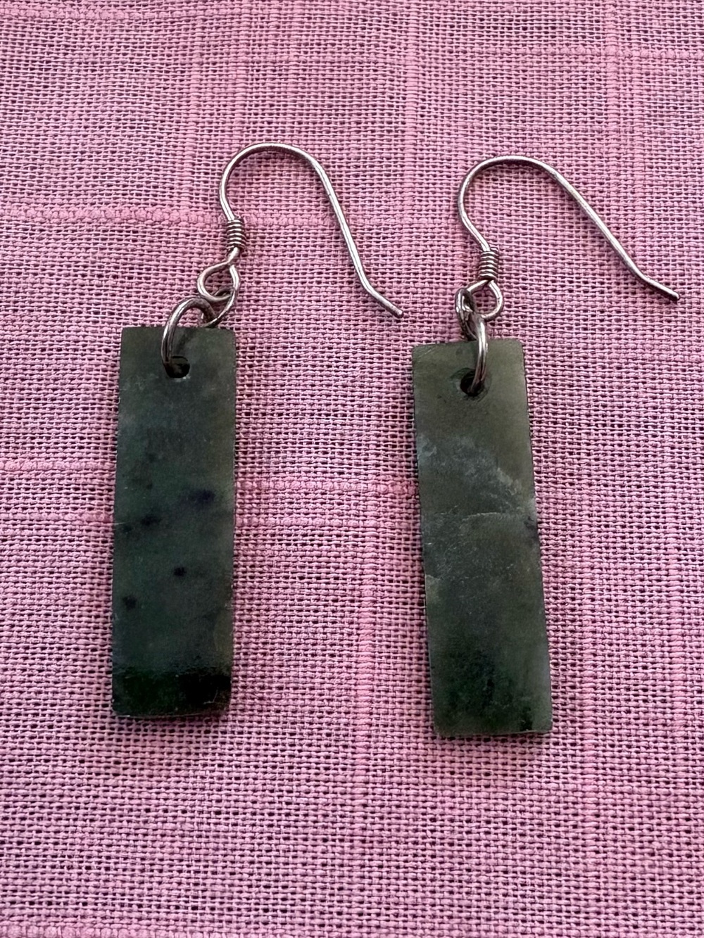 Nephrite Jade Drop Earrings .925 Fish Hooks